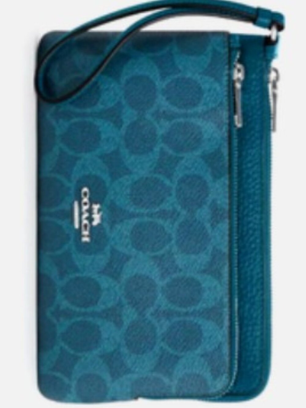Coach Double Zip Wallet In Signature Canvas Teal Aquamarine NEW - Picture 1 of 3
